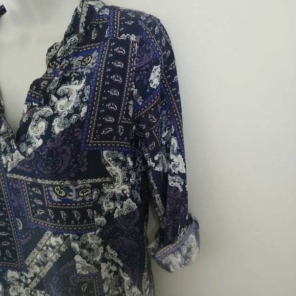 Lily Morgan Blue Paisley Tunic Rolled Sleeves - Picture 4 of 8